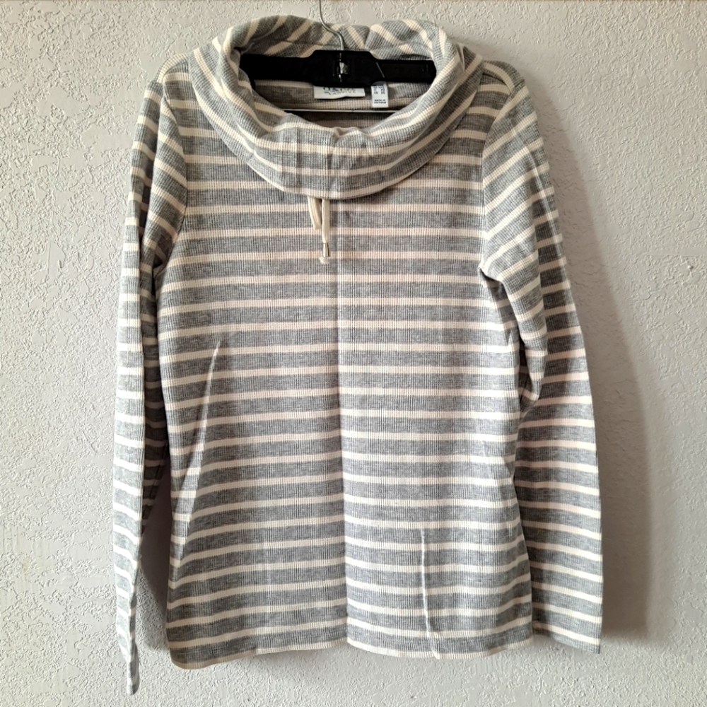 Denim & company gray striped cowl neck sweater